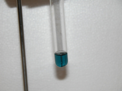 image: Test-tube experiment - A few drops of ethanol were added to the acidified potassium dichromate(VI) solution