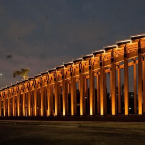 Night view of "Growing Up" Temporary Pavilion at WKCD