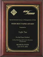 Prof. Yufei Tao Received PODS 2018 Best Paper Award