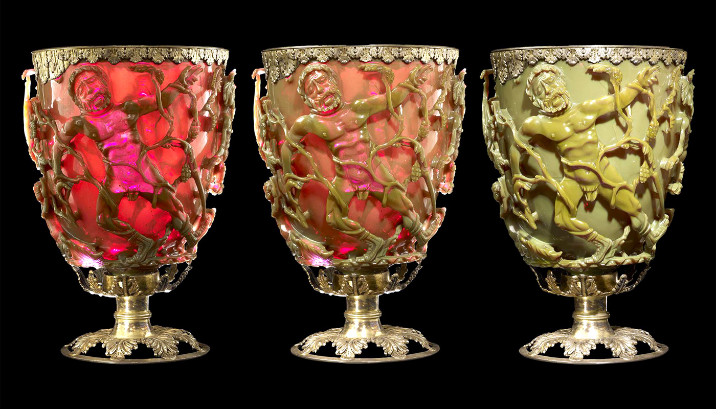 Lycurgus Cup changes colour in different lighting conditions <em>(Source: British Museum)</em>