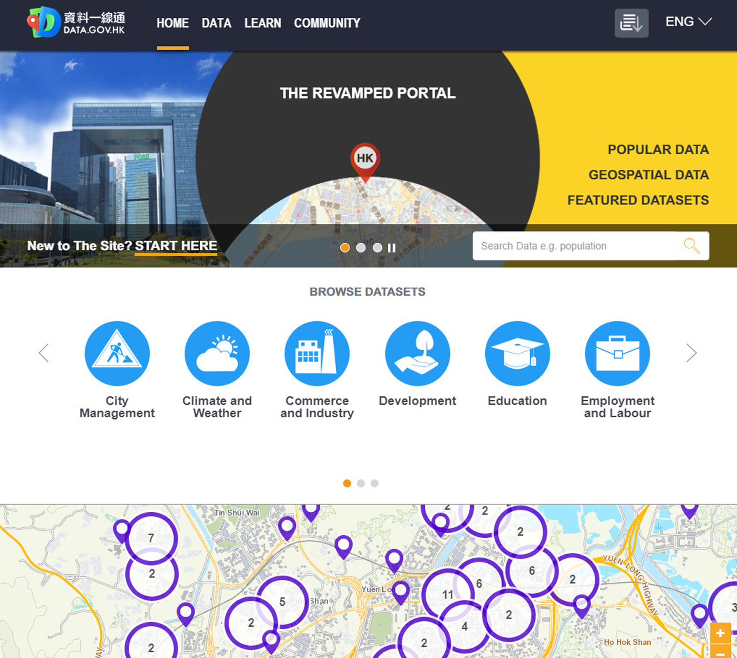 All major governments now have a ‘data.gov’ website sharing government data with the public. Hong Kong’s displays various data such as the statistics on dengue fever, Dongjiang water quality and crime counts in recent years <em>(Source: data.gov.hk)</em>