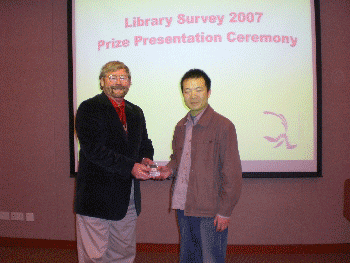 The University Librarian, Dr. Colin Storey,  presented prizes to the prize draw winners on Jan 17, 2008.