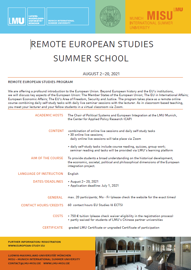 LMU Munich - Remote European Studies Summer Program 2021 (Online)