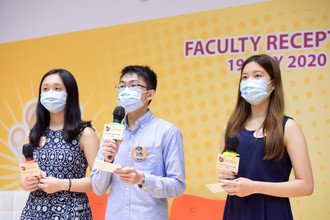 The MCs welcome the audience to the Faculty Reception