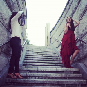 Freelance photographer Chandni Chotrani photographs a model.