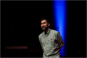 Harada speaking at TEDxTallinn Estonia. Photo courtesy of Ulrika Rosenblad.