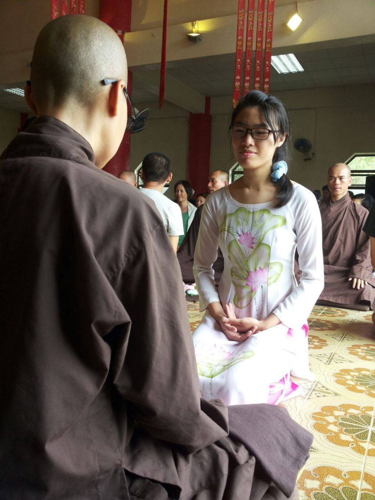 Sze-chai is doing meditation in Plum Village.