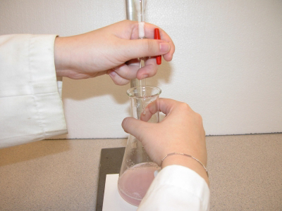 close-up image: How to operate the stopcock of the burette