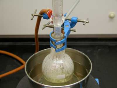 close-up image: Heating the reaction mixture