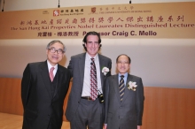 From left: Prof. Lawrence J. Lau, Vice-Chancellor of CUHK, Prof. Craig C. Mello and Mr. Michael Wong, Executive Director of SHKP