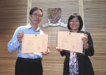 Prof. Joyce Ma (right) and Mr. Lee Chung-ho, recipients of CUHK Long Service Award 2013.