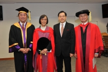 From left: Prof. Joseph JY Sung, Vice-Chancellor, CUHK; Prof. Jean Woo, Henry G Leong Professor of Gerontology and Geriatrics; Mr. Edwin S H Leong, Chairman, Tai Hung Fai Enterprise Co. and Group of Companies; and Prof. TF Fok, Dean of Medicine, CUHK