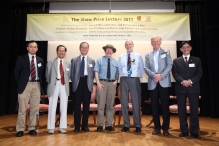 (from left) Prof. Andrew M.L. Chan, Professor of School of Biomedical Sciences, CUHK; Prof. Chen Char-nie, Honorary Fellow of Shaw College; Prof. Fok Tai-fai, Pro-Vice-Chancellor, CUHK; Prof. Jeffrey C. Hall, Prof. Michael Rosbash and Prof. Michael W. Young, the Shaw Laureates in Life Science and Medicine 2013; Prof. Andrew C.F. Chan, Head of Shaw College.