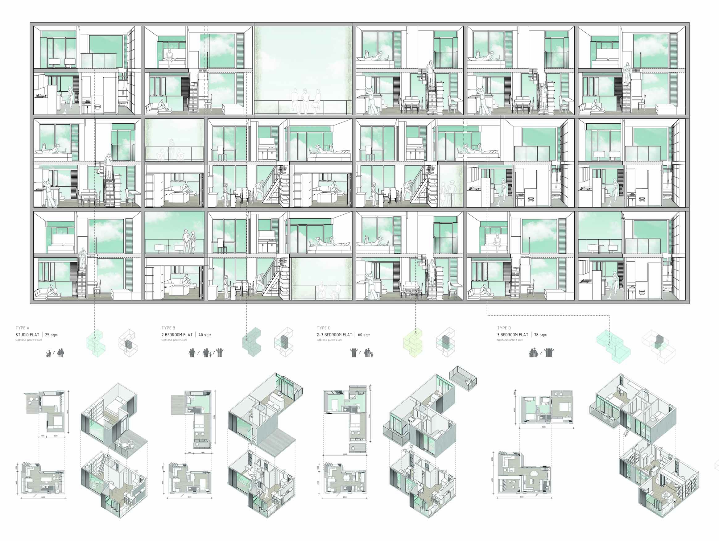 梁嘉琪《从圬工砌法到住区组织 – 重新定义新界的高密度住宅区》
香港的住宅发展，需要一个小缺口，去打破重覆、单一的形象。作品透过重新发掘圬工砌砖，跳出香港房屋固有的形态限制，创建出新的住屋单元和邻里组织。