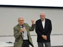 Prof. Rainer WEISS (left) and Prof. Kip THORNE (right) gave a lecture to students in CUHK last year.