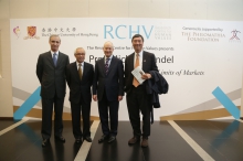 (From right) Prof. Joseph Sung, Vice-Chancellor and President of CUHK; Prof. Michael Sandel; Mr. Leslie Chung, Board Member, The Philomathia Foundation; and Prof. Simon Haines, Chairman, Department of English, CUHK.