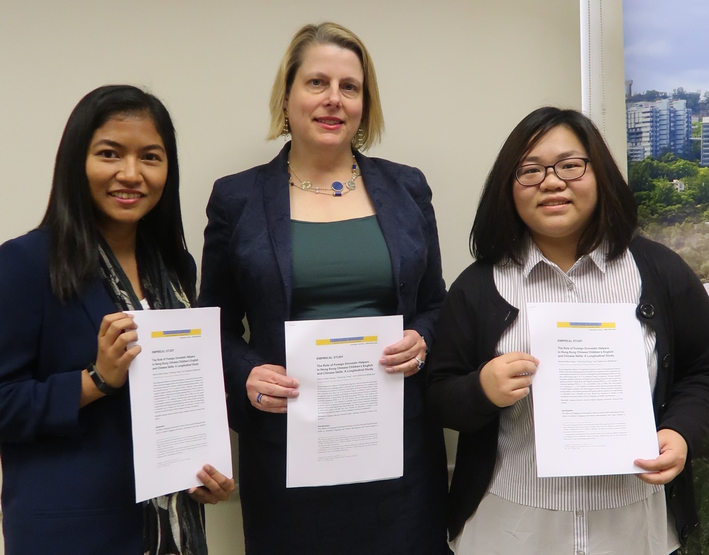 (From left) Ms. Katrina Dulay, PhD student, Department of Psychology, CUHK; Prof. Catherine McBride, Professor, Department of Psychology, CUHK; and Ms. Judy Leung, Research Assistant, Department of Psychology, CUHK.