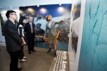 Mr Klaus Thymann leads guests through the exhibition on the theme ‘Vanishing Glaciers’.