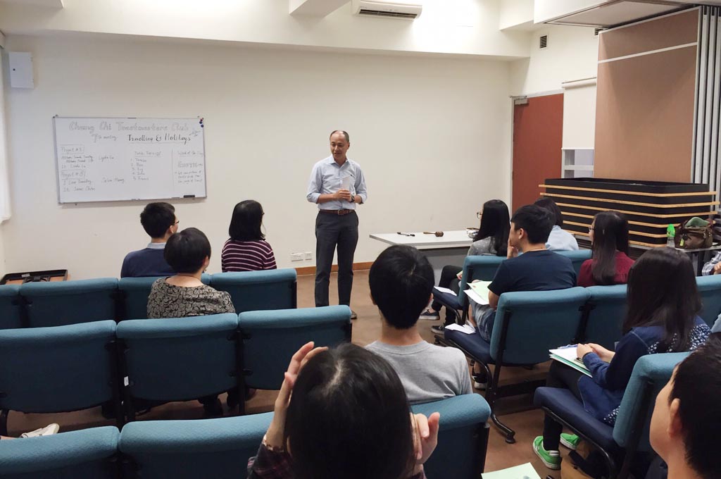 Sponsor of CC Toastmasters Club, Mr. Ricky Cheng was giving evaluation in the meeting 