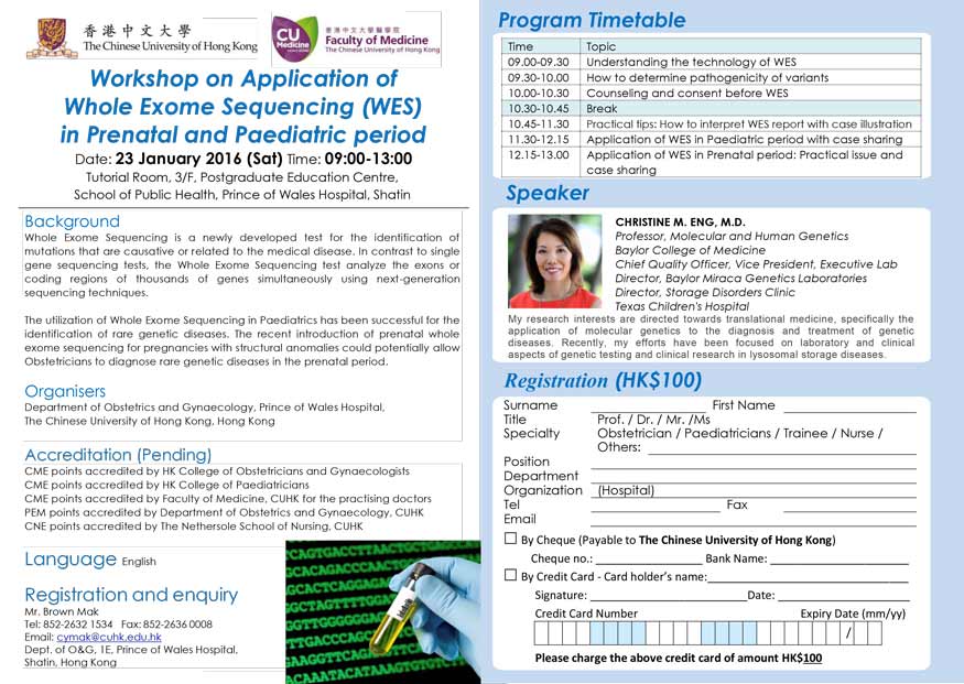 Workshop on Application of Whole Exome Sequencing (WES) in Prenatal and Paediatric period