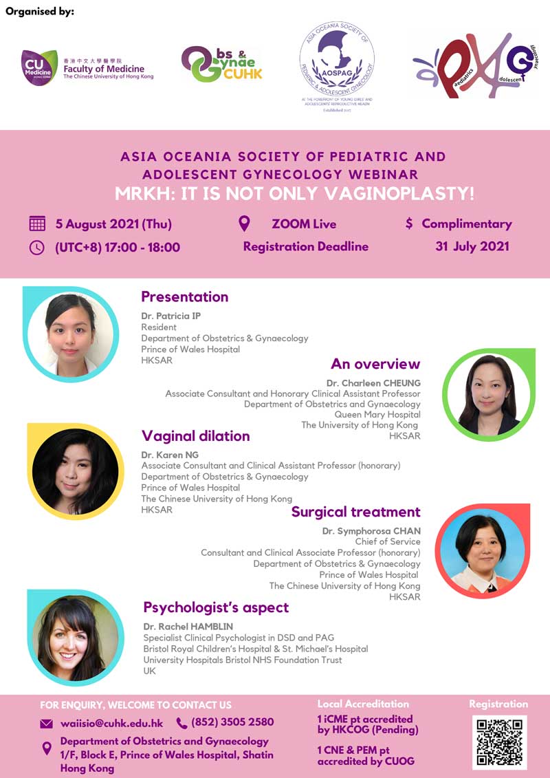 Asia Oceania Society of Pediatric and Adolescent Gynecology Webinar – MRKH: It is not only vaginoplasty! @ Live on Zoom