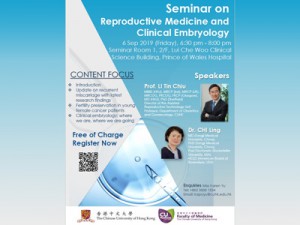 Seminar on Reproductive Medicine and Clinical Embryology @ Seminar Room 1, 2/F, LuiCheWoo Clinical Science Building, Prince of Wales Hospital