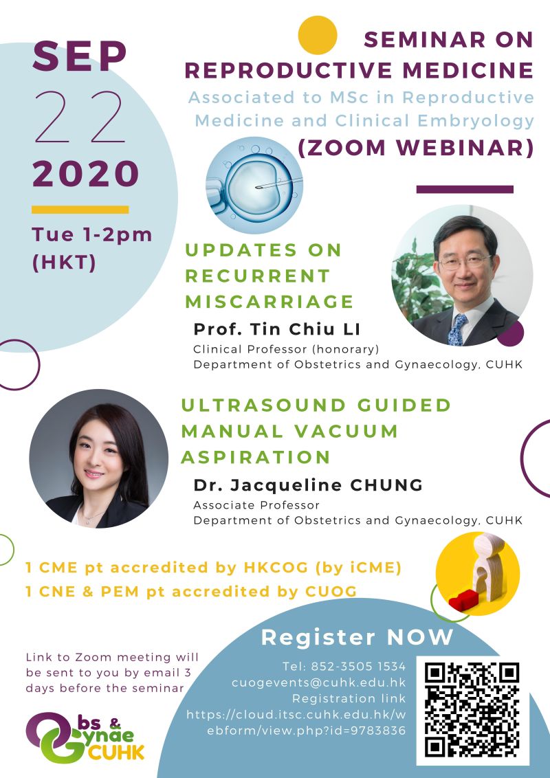 SEMINAR ON REPRODUCTIVE MEDICINE Associated to MSc in Reproductive Medicine and Clinical Embryology (ZOOM WEBINAR) @ ZOOM WEBINAR