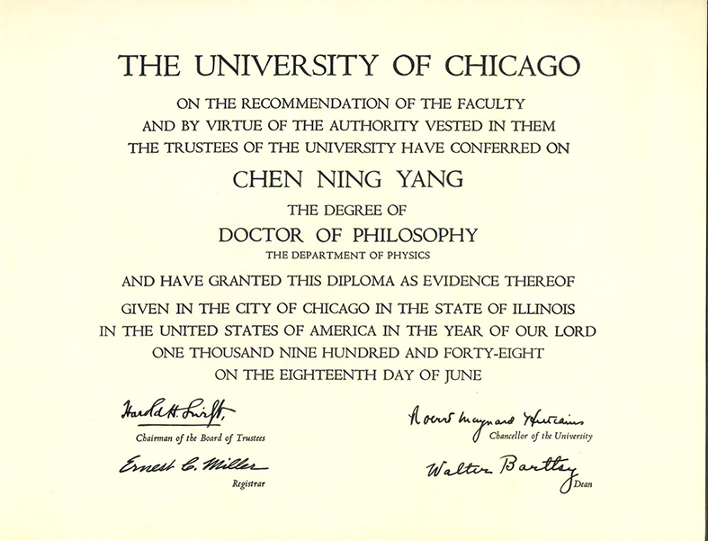 PhD diploma from the University of Chicago