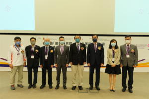 Opening of the Symposium (from left): Dr. Lobo Hung-tak LOUIE, Senior Lecturer I, Department of Health and Physical Education, EdUHK; Prof. Stephen Heung-Sang WONG, Director, Hong Kong Institute of Educational Research, CUHK; Prof. Xitao FAN, Dean of Education, CUHK; Mr. Leong CHEUNG, Executive Director, Charities and Community, The Hong Kong Jockey Club; Professor Rocky S. TUAN, Vice-Chancellor and President of CUHK; Mr. Godwin Kam-tong LAI, Principal Assistant Secretary (Special Education) Education Bureau, HKSAR Government; Prof. Cindy Hui-ping SIT, Chairperson and Principal Investigator, Department of Sports Science and Physical Education, CUHK; Dr. George Wing-hung LEUNG, Chairman, The Hong Kong Special Schools Council.