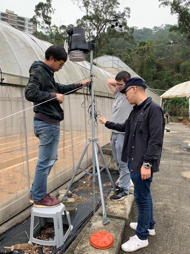 The team sets up a weather station in the ozone garden which monitors the micro-meteorology of the field site and the data is used for modelling the ozone impact on photosynthesis.