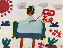 From 1988 to 1991, the artists of Art In the Camps visited the detention camp in Whitehead every week to conduct art education with the children inside. This painting was created by one of them.