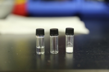 Ingredients of CUHK molecular crowding electrolyte. PEG (left), pure water (middle), lithium salt (right).