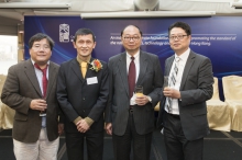 (From left) Prof Michael Chan, Director of School of Life Sciences; Prof. Liwen Jiang; Prof. Henry Wong, Dean of Science; Dr. Tony Tsoi, Associate Director, Office of Research and Knowledge Transfer Services.