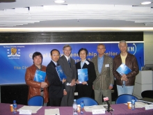 From left: 
Mr. Kent Chung, Jade Link
Prof. Kevin Au, Associate Director, Center for Entrepreneurship, The Chinese University of Hong Kong
Prof. Hugh Thomas Director, Center for Entrepreneurship, The Chinese University of Hong Kong CUHK
Dr. Florence Ho, Senior Lecturer, SPEED, Hong Kong Polytechnic University
Mr Toby Marion, AmCham Governor and Entrepreneurs Committee Chair
Mr. Bernard Suen, Honorary Project Director, Center for Entrepreneurship, The Chinese University of Hong Kong