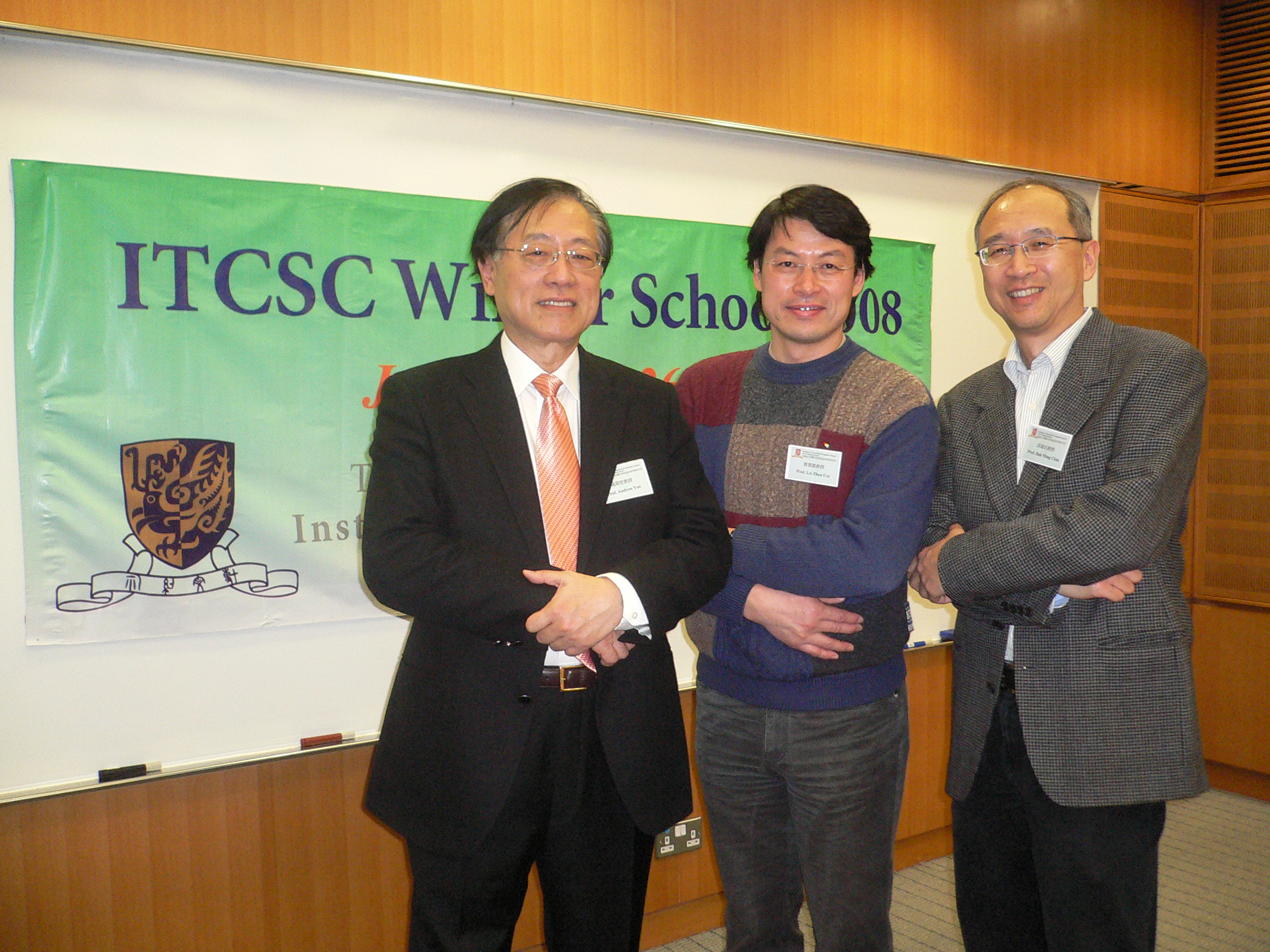 (From left to right) Prof. Yao Chi-Chih, Andrew, Prof. Cai Leizhen and Prof. Chiu Dah-Ming, Winston introduce CUHK’s First Theoretical Computing Winter School Programme