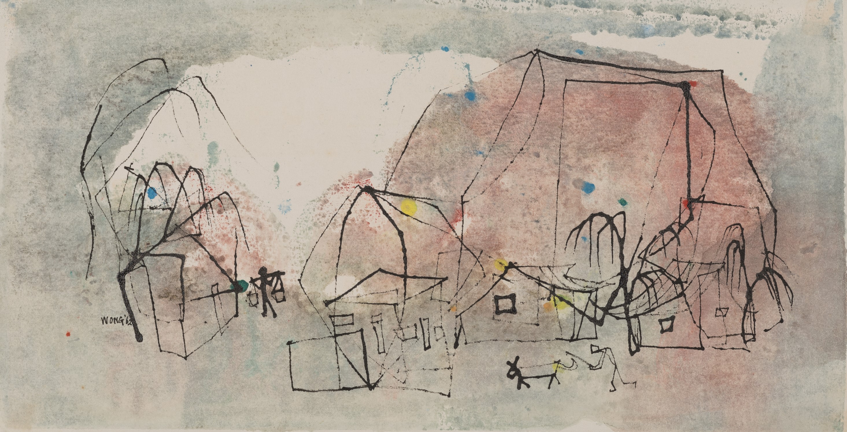 Village life, 1962
Ink and watercolor on paper
Gift of the Artist