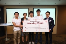 CUHK team wins for the second consecutive year the PwC HackaDay.   
(From left) Yihui ZENG, Siu Chun CHAN, Shing Yuet LEUNG and Cham Fei TONG.