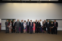 From left: Prof. Gabriel Lau, Director of Institute of Environment, Energy and Sustainability, CUHK; Ms. Vicky Lee, Chief Executive Officer, LUI Che Woo Prize Limited; Prof. Julian May, Member of 2017 Selection Panel; Prof. Sir Colin Lucas, Member of Prize Recommendation Committee; Dr. Moses Cheng, Member of Board of Governors, LUI Che Woo Prize Limited; Mrs. Paddy Tang Lui Wai Yu, Executive Director of K. Wah International Holdings Limited; Prof. Joseph Sung, Vice-Chancellor and President, CUHK; Dr. Lui Che Woo, Founder and Chairman of the Board of Governors cum Prize Council, LUI Che Woo Prize; Mrs. Lui Chiu Kam Ping; Mr. Xie Zhenhua, the Sustainability Prize Laureate of LUI Che Woo Prize 2017; Prof. Lawrence Lau, Chairman of Prize Recommendation Committee; Mr. Lawrence Lui, President of US Stanford Hotels Corporation; Prof. Yeh Wen-hsin, Member of Prize Recommendation Committee; Ms. Connie Hedegaard, Member of 2017 Selection Panel; Mr. Shun Chi-ming, Director of Hong Kong Observatory; Dr. Rebecca Lee, Founder of Polar Museum Foundation Ltd. and Prof. Shen Jianfa, Chairman of Department of Geography and Resource Management, CUHK.