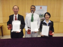 (From left) Prof. Leung Kwok-nam, Prof. Shekhar Madhukar Kumta and Prof. Cheng Pui-wan