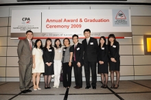 Graduates from CUHK BBA in Professional Accountancy Programme won all the top awards in the latest Hong Kong Institute of Certified Public Accountants (HKICPA) Qualification Programme (QP) Examination held in June 2009. Prof. T.J. Wong, Dean of the Faculty of Business Administration (first from left); Prof. Danqing Young, Director of CUHK School of Accountancy (middle); Dr. Alice Chui, Director of CUHK Professional Accountancy Programme (fourth from left); and Dr. Shirley Kan, Associate Director of CUHK Professional Accountancy Programme (second from left), and the awardees at the Annual Award &amp; Graduation Ceremony.