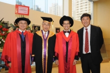 (From left) Professor Fok Tai-fai, Dean of Medicine, CUHK; Professor Lawrence J. Lau, CUHK Vice-Chancellor; Professor Cheuk-man Yu, Professor of Medicine and Therapeutics, CUHK; and Professor Joseph Sung, Associate Dean (General Affairs) of the Faculty of Medicine, CUHK