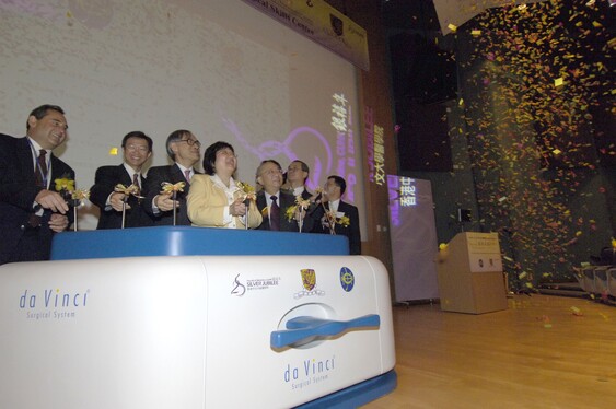 From left:<br />
<br />
Professor Andrew van Hasselt, Chairman of the Executive Committee of CUHK JC MISS Centre<br />
<br />
Dr. Hong Fung, Hospital Chief Executive of Prince of Wales Hospital<br />
<br />
Professor Lawrence J. Lau, Vice-Chancellor of CUHK<br />
<br />
Mrs. Carrie Yau, Permanent Secretary for Health, Welfare and Food of the Government of the Hong Kong Special Administrative Region<br />
<br />
Mr John C.C. Chan, Deputy Chairman of The Hong Kong Jockey Club<br />
<br />
Professor T. F. Fok, Dean of Faculty of Medicine, CUHK<br />
<br />
Professor C. K. Yeung, Director of CUHK JC MISS Centre<br />
