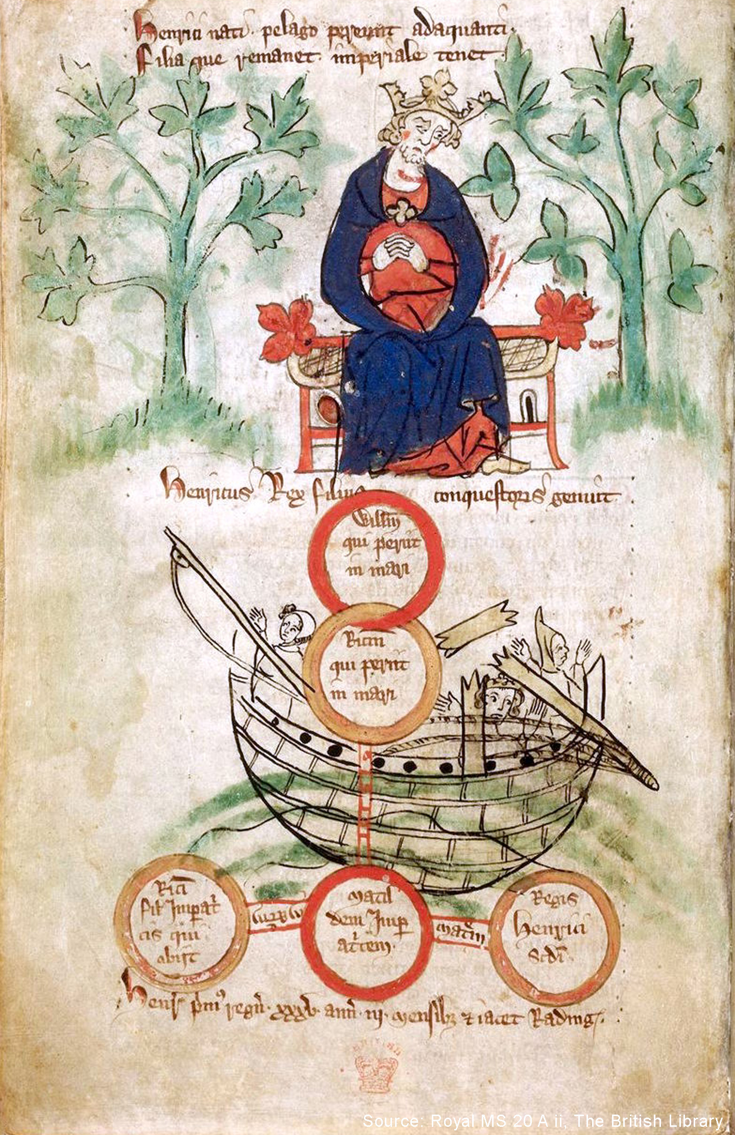 The tragic wreck of White Ship and King Henry I on his throne, mourning the loss of his son and heir