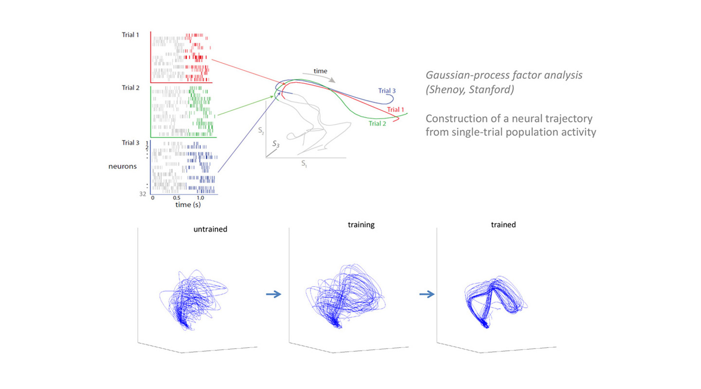 Neuron trajectories of the lab rat before and after learning