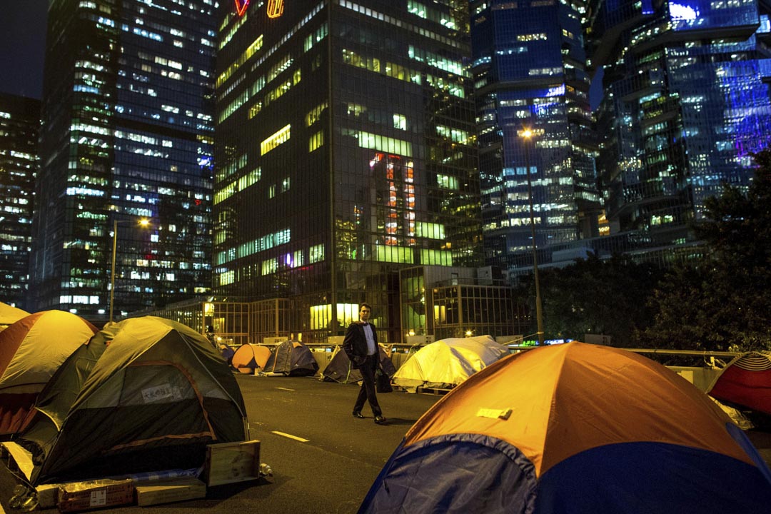 2014件11月20日,雨傘運動金鐘佔領現場。
