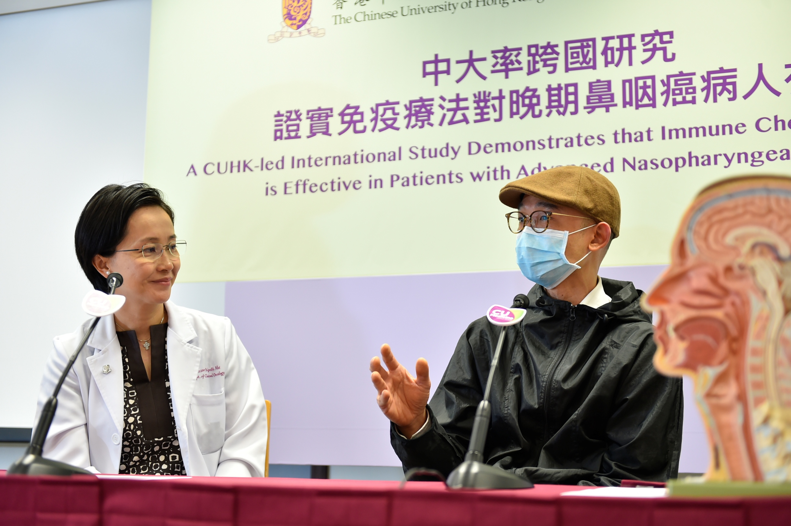 Mr CHAN (pseudo name, right), an NPC patient, states that his physical condition and life quality were not seriously affected during immunotherapy, and there were fewer side effects than chemotherapy.