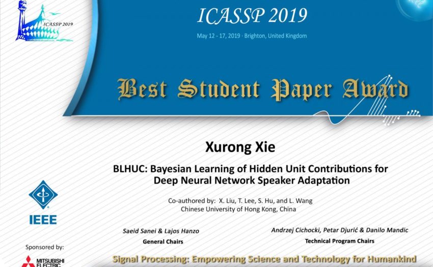 IEEE ICASSP 2019 Best Student Paper Award