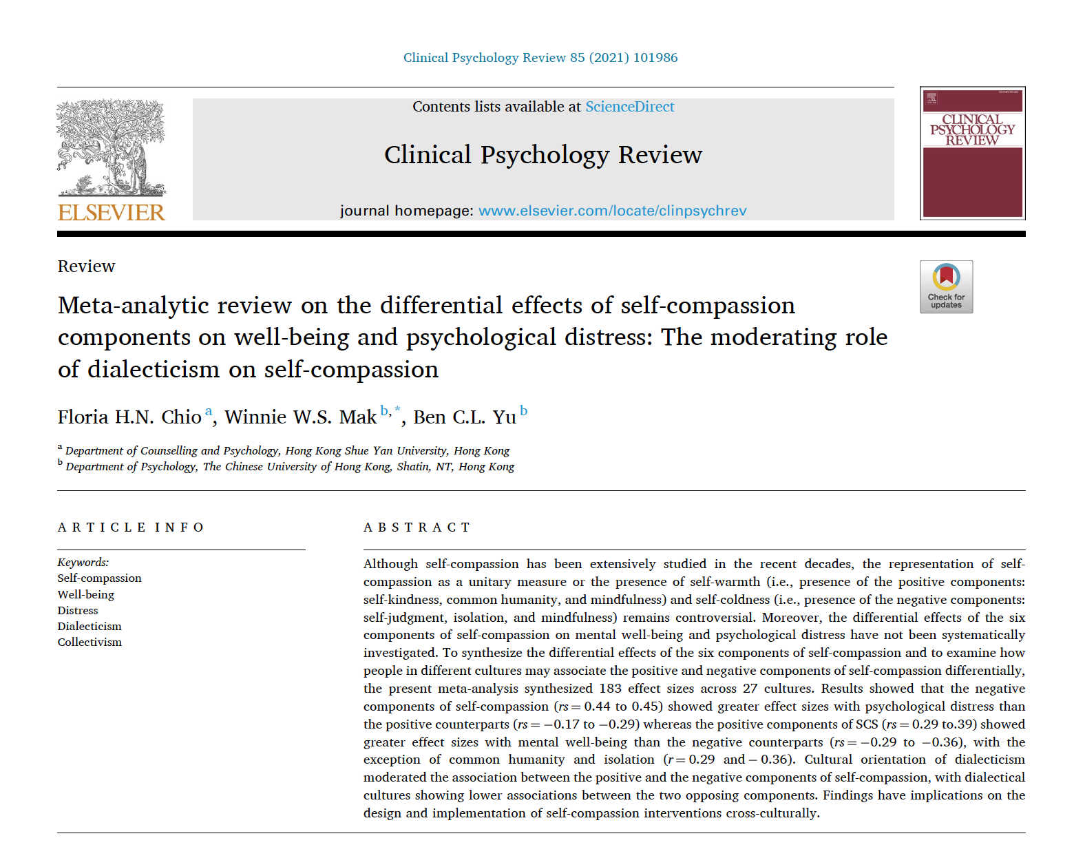 Meta analytic review of self compassion