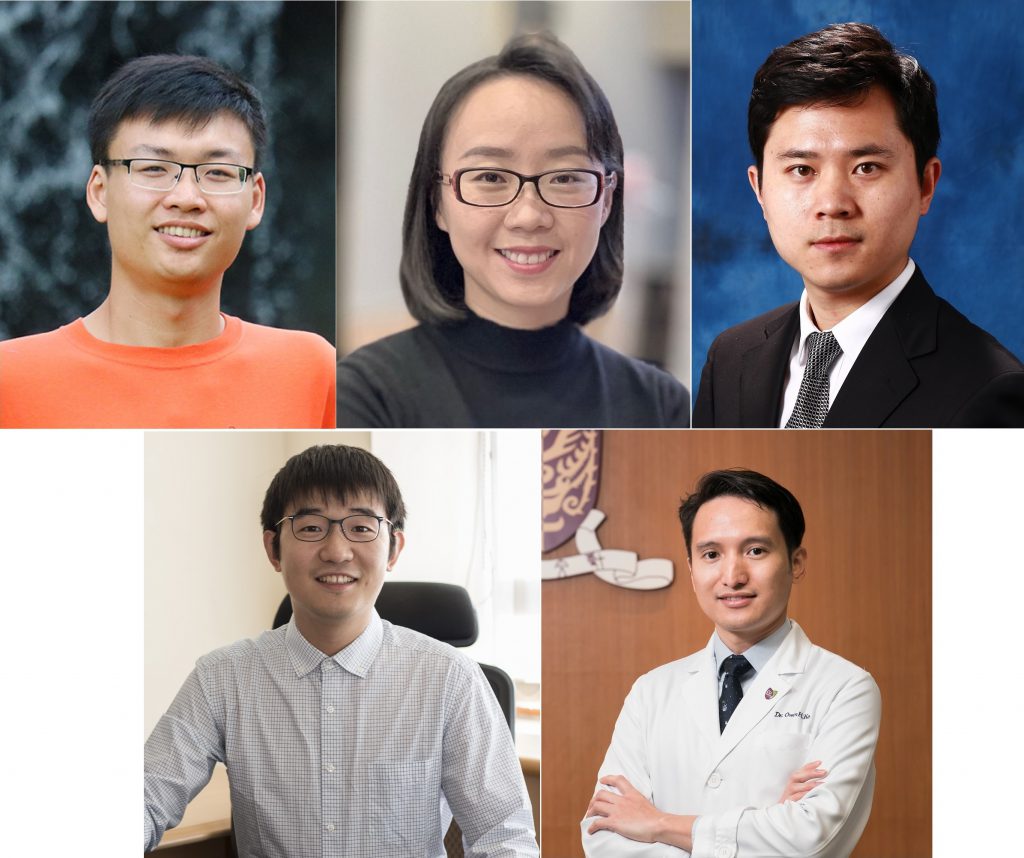 (first row, from left to right) Prof. TAN Yen Joe, Assistant Professor, Earth System Science Programme; Prof. LU Xinhui, Associate Professor, Department of Physics; Prof. REN Wei, Associate Professor, Department of Mechanical and Automation Engineering; <br />
(second row, from left to right) Prof. HE Wei, Assistant Professor, Department of Economics; Dr. KO Ho, Assistant Professor, Department of Medicine and Therapeutics.