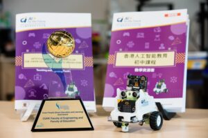 The CUHK Jockey Club AI for the Future Project developed the “Artificial Intelligence Curriculum for Junior Secondary Students in Hong Kong - Teaching and Learning Pack” and the AI robot car CUHK-JC iCar to support AI teaching, and received the Gold Award at The Hong Kong ICT Awards 2021: Smart People (Smart Education and Learning).